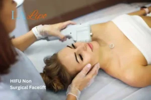 Woman having Hi-Fu to reduce wrinkles Northwood Hills.