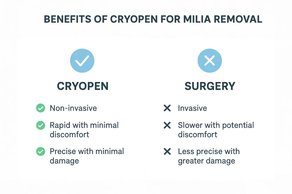 Benefits of cryopen for milia removal Northwood Hills compared to surgical treatments.