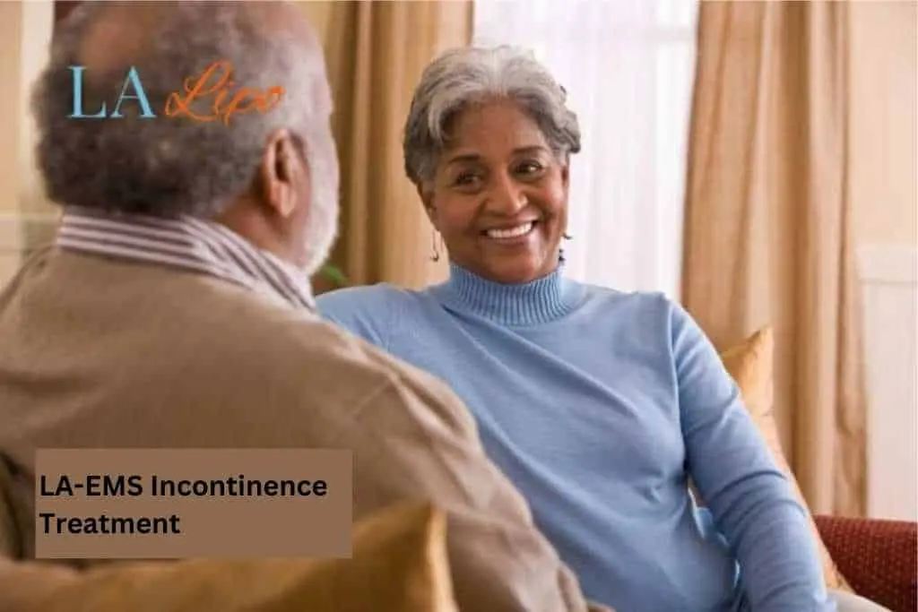 Couple sat smiling at each other - LA-EMS treatment Northwood Hills