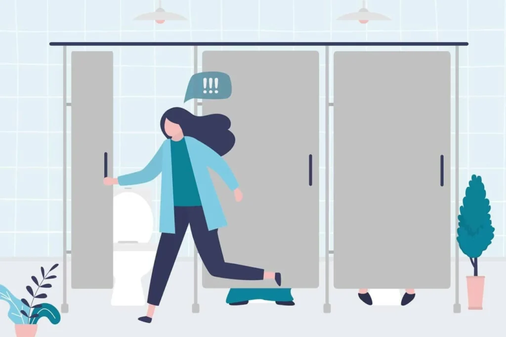 graphic of Urine incontinence Northwood Hills woman running to the toilet.