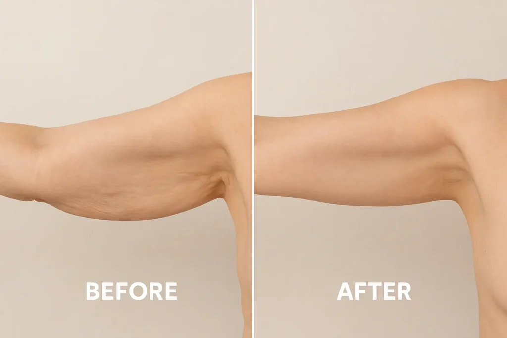 Picture of LA LIPO Northwood Hills before and after results of skin tightening treatment on the upper arms.